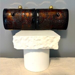 Vintage Egyptian Hieroglyphics Leather Clutch